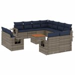 vidaXL Salon de jardin avec coussins 12 Pièces gris résine tressée