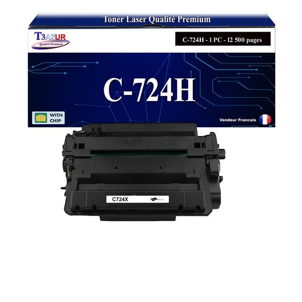 T3AZUR - Toner compatible avec Canon 724H (3482B002) pour Canon LBP6750DN  LBP6780X  MF512x  MF515x Noir - 12 500p
