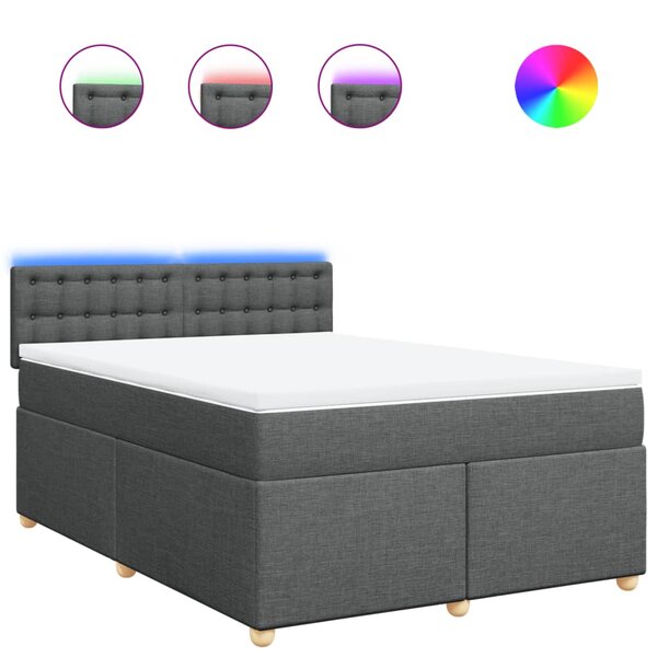 vidaXL Sommier à lattes de lit avec matelas Gris foncé 140x190cm Tissu