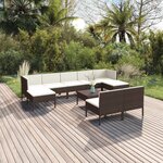 vidaXL Salon de jardin 10 Pièces avec coussins Résine tressée Marron