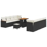 Set de canapé de jardin 11 pièces avec coussins noirs en poly rattan