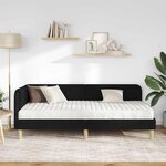 vidaXL Cadre de lit d'angle avec matelas Noir 90 x 190 cm tissu