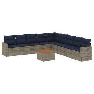 vidaXL Salon de jardin 10 Pièces avec coussins gris résine tressée