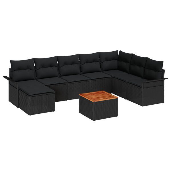 vidaXL Ensemble de Canapé de Jardin 9 Pièces avec Coussins Noir Rattan Poly Acacia