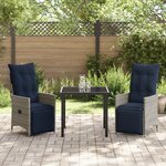 Ensemble de Salle à Manger de Jardin 3 Pièces avec Coussins Gris Poly Rattan