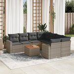vidaXL Salon de jardin 9 Pièces avec coussins gris résine tressée