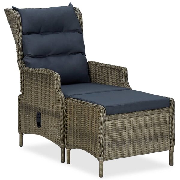 vidaXL Chaise inclinable de jardin avec tabouret Résine tressée Marron