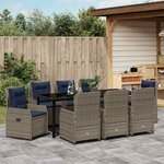 vidaXL Ensemble de salle à manger pour jardin 9 Pièces Gris Poly rotin
