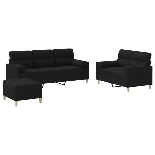 vidaXL Ensemble de canapés 3 Pièces avec coussins noir tissu