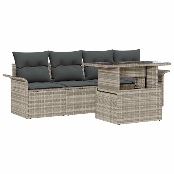 vidaXL Ensemble de canapé de jardin 5 Pièces Gris clair Poly rotin
