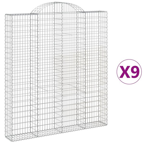 vidaXL Paniers à gabions arqués 9 Pièces 200x30x220/240 cm fer galvanisé