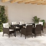 vidaXL Ensemble de salle à manger de jardin 7 pièces avec coussins Marron Poly Rattan
