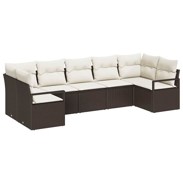 vidaXL Ensemble de canapé de jardin avec coussin 7 Pièces Marron  Crème