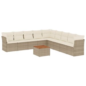 vidaXL Salon de jardin avec coussins 10 Pièces beige résine tressée