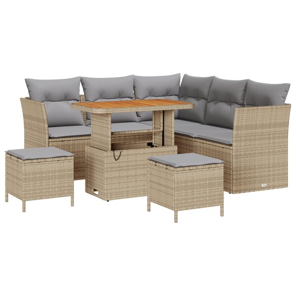 vidaXL Ensemble de Canapés de Jardin 8 Pièces avec Coussins Beige Poly Rattan Acacia