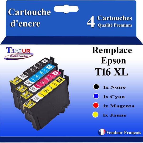 T3AZUR- 4x Cartouches Compatibles avec Epson 16XL 16 XL remplace Epson Workforce WF-2750 WF-2760 WF-2660 WF-2650 WF-2630 WF-2540 WF-2530 WF-2510 WF-2010