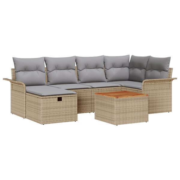Canapé de jardin 7 pièces avec coussins Beige Poly Rattan
