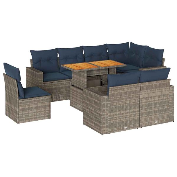 vidaXL Salon de jardin 9 Pièces avec coussins gris résine tressée