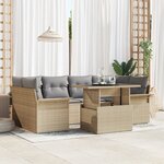 vidaXL Canapé de jardin 7 pièces avec coussins Beige en poly rotin