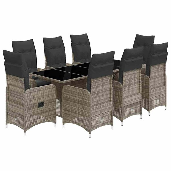 vidaXL Ensemble de bistro de jardin 9 Pièces coussins gris poly rotin