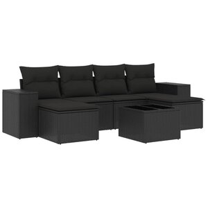 vidaXL Salon de jardin 7 Pièces avec coussins noir résine tressée