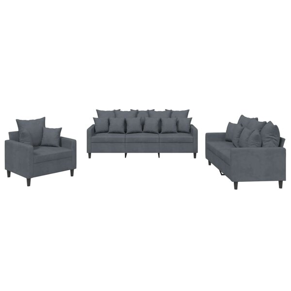vidaXL Ensemble de canapés 3 Pièces avec coussins Gris foncé Velours