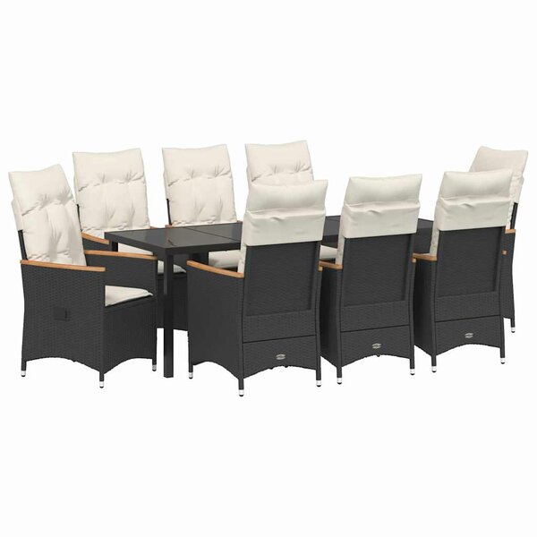 vidaXL Ensemble de salle à manger pour jardin 9 Pièces Noir polyrotin