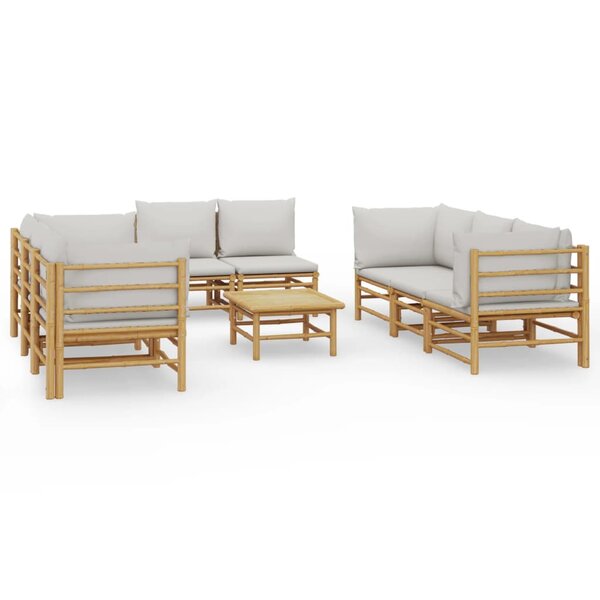 vidaXL Salon de jardin 9 Pièces avec coussins gris clair bambou