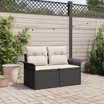 Sofa de jardin 2 places avec coussins Rattan synthétique noir