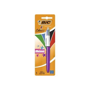 BIC 4 Couleurs Shine Stylo-Bille Rétractable Pointe Moyenne (1,0 mm) - Corps Assortis Métallisés, Blister de 1