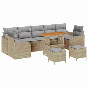 Ensemble de canapé de jardin 10 pièces avec coussins Beige Rattan Acacia