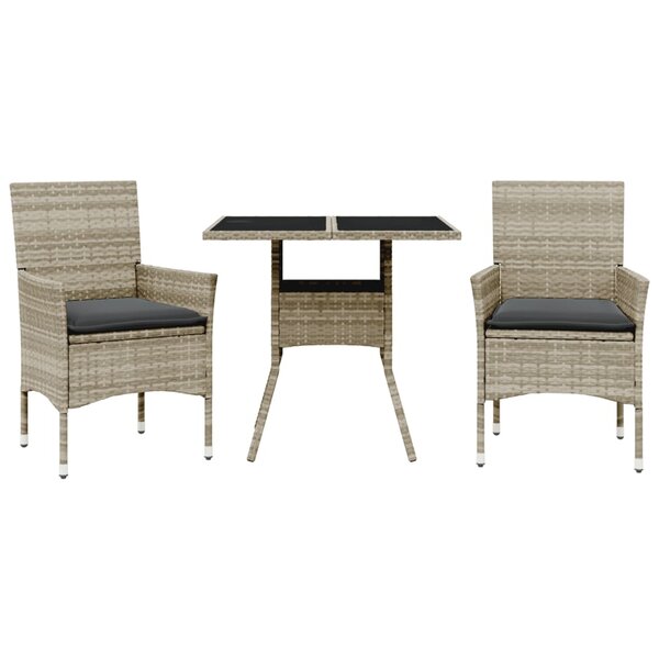 vidaXL Ensemble à manger de jardin avec coussins 3 Pièces rotin et verre