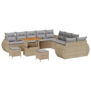 vidaXL Ensemble de Canapé de Jardin 13 Pièces avec Coussins Beige Poly Rattan Acacia