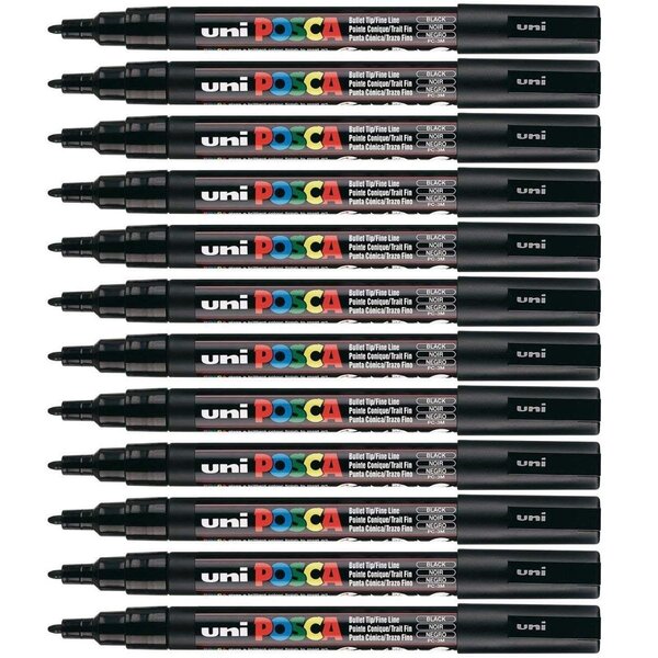 Marqueur pointe conique fine pc3m 0 9 - 1 3mm noir x 12 POSCA