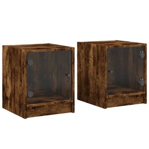 vidaXL Tables de chevet et portes vitrées 2 Pièces chêne fumé 35x37x42 cm