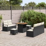 vidaXL Ensemble de canapé de jardin avec coussin 8 Pièces Noir et Crème