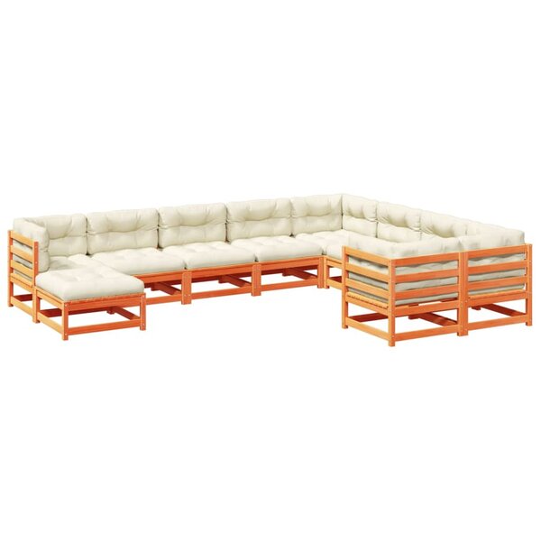 vidaXL Salon de jardin 10Pièces avec coussins cire marron bois pin massif
