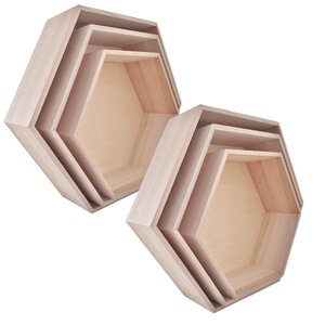 2 blocs de 3 étagères hexagonales en bois 30-40 cm