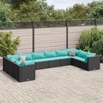 vidaXL Salon de jardin 10 Pièces avec coussins noir résine tressée