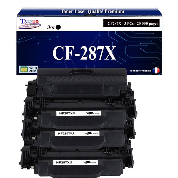 T3AZUR - 3x Toners compatibles avec HP CF287X (87X) pour HP LaserJet Pro M501  M501dn  M501n