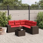 vidaXL Salon de jardin 6 Pièces avec coussins marron résine tressée