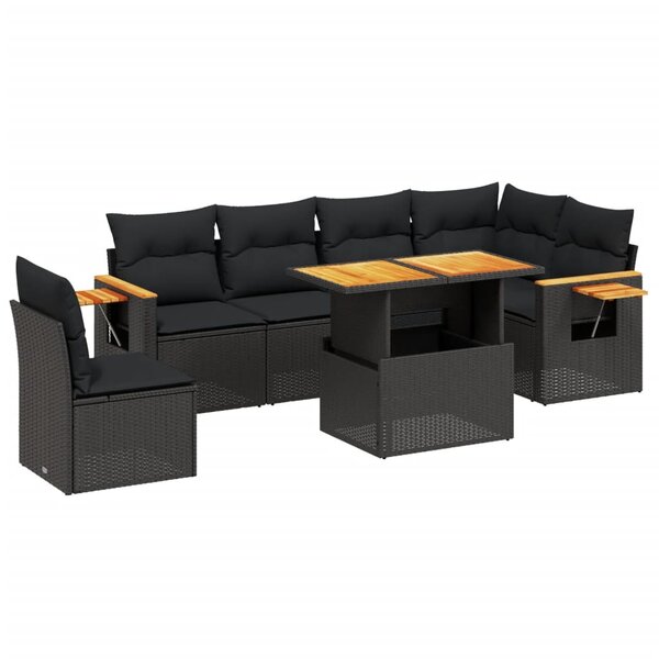 vidaXL Salon de jardin 7 Pièces avec coussins noir résine tressée