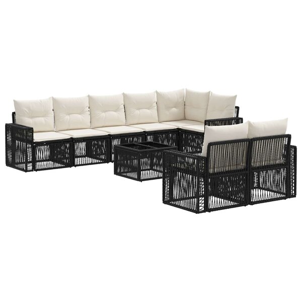 vidaXL Ensemble de canapé de jardin 9 Pièces Noir et blanc crème