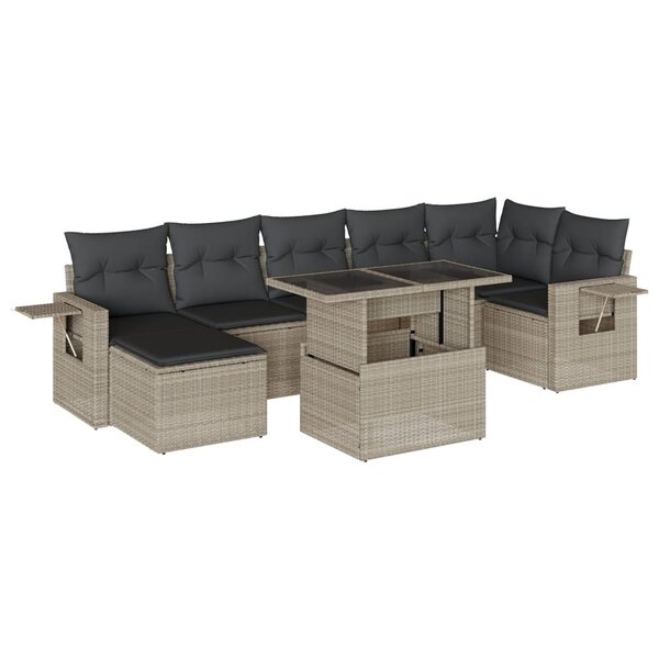 vidaXL Salon de jardin 8 Pièces avec coussins gris clair résine tressée