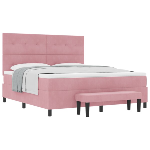 vidaXL Lit à Ressorts avec Matelas & Banc Rose 180x200 cm Velours