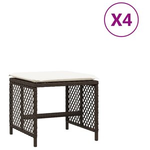 vidaXL Tabourets de jardin et coussins lot de 4 marron résine tressée