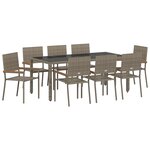 Ensemble de salle à manger de jardin 9 pièces vidaXL gris poly rattan