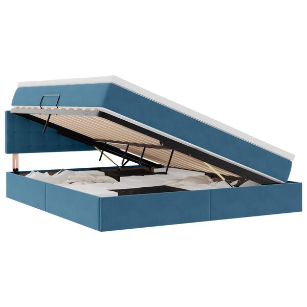 vidaXL Lit de rangement LED avec matelas Bleu foncé 180 x 200 cm