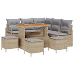 vidaXL Ensemble de canapé de jardin 9 pièces avec coussins en rotin polybeige acacia