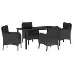 vidaXL Ensemble de salle à manger de jardin 5 pièces avec coussins noirs en poly rattan